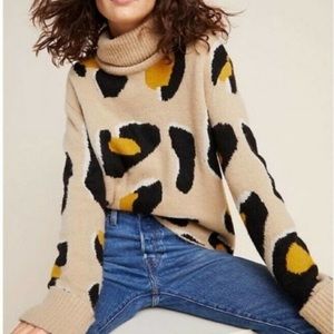 Anthropologie Moth Leopard Turtleneck Sweater